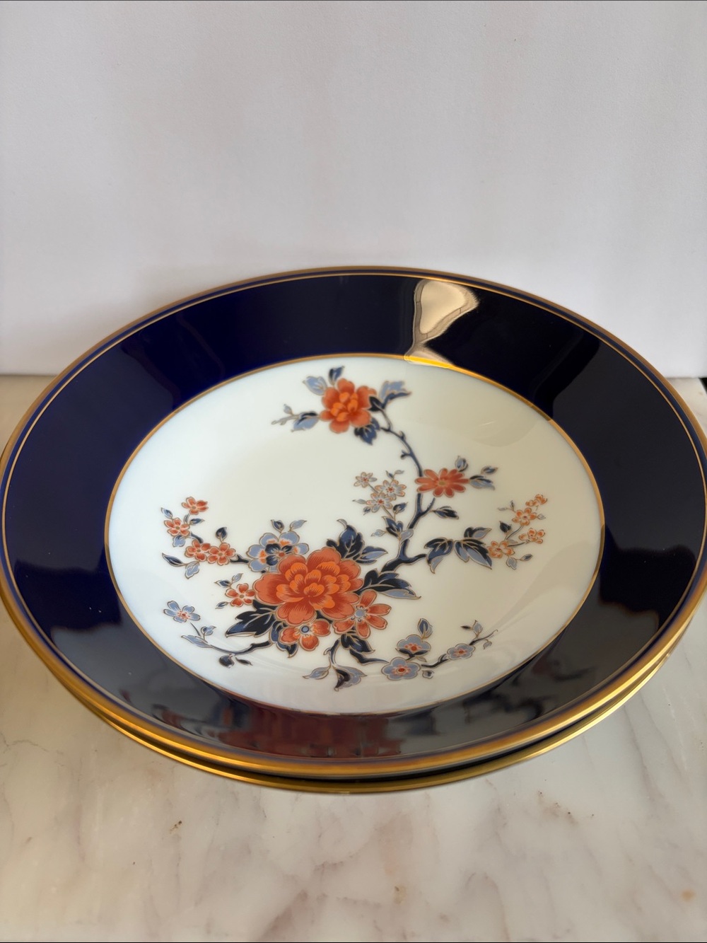Legacy By Noritake Elegant Blue and Orange Floral Porcelain Bowls